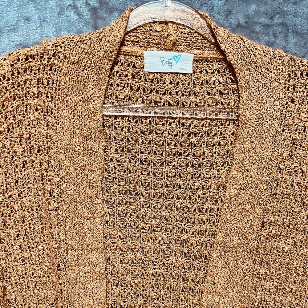 Boutique Open Popcorn Knit Long Cardigan Sweater Pocket Duster Sz M Cozy Soft‎ - Picture 4 of 7